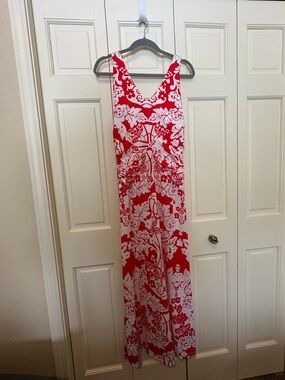 Like new INC International Concepts Red and White Floral Maxi Dress